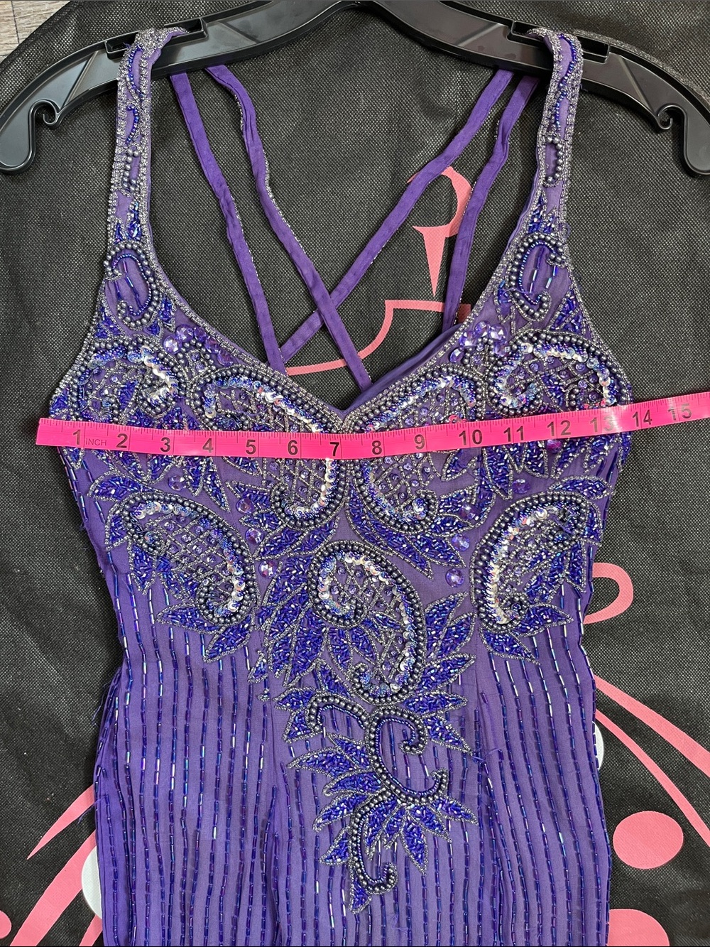 Beaded Purple Prom Dress with V-Neck - Picture 12 of 16